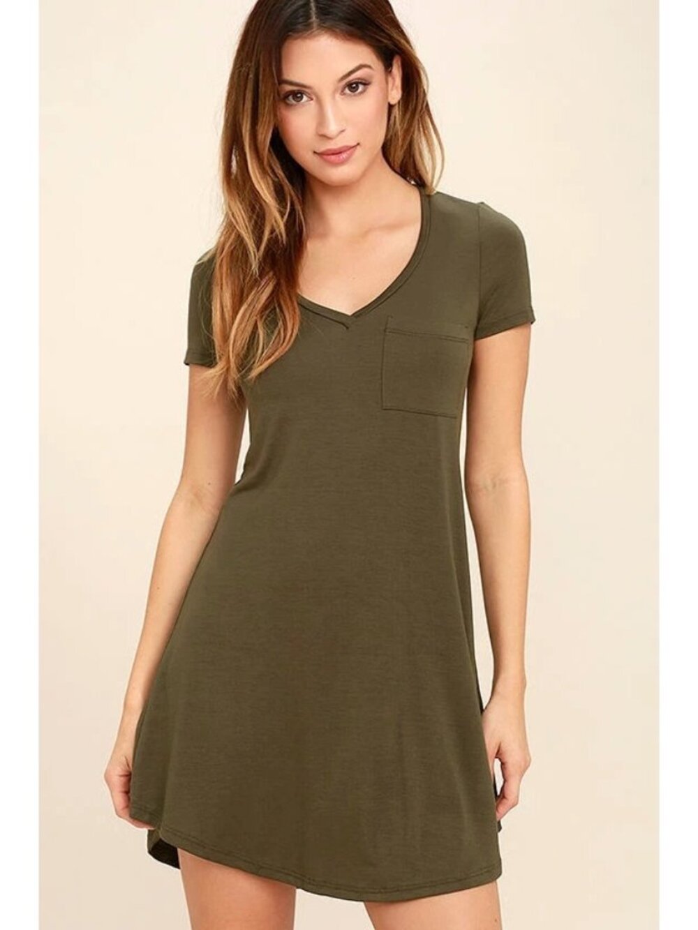 Gap T-Shirt Dress Womens Size XXL Olive Green V Neck Short Sleeve Chest Pocket